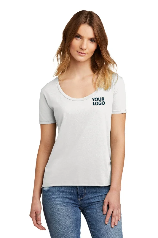 Next Level Women's Festival Scoop Neck Branded T-Shirts, White Zippered Buttoned Snapped