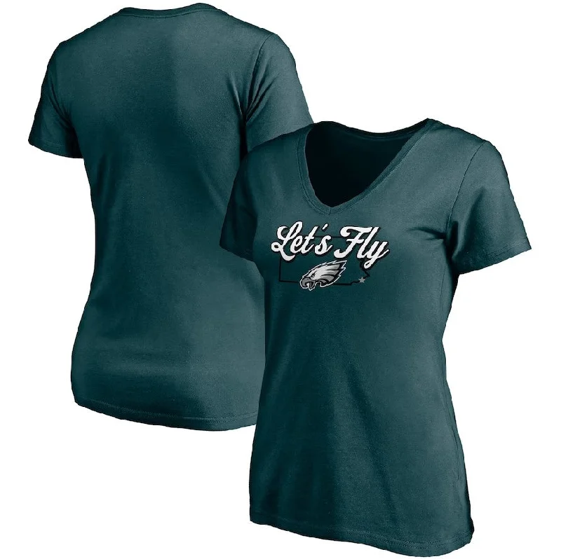 Philadelphia Eagles Women's Midnight Green  Hometown Collection Wildcat V-Neck T-Shirt Graphic Embroidered Appliqued