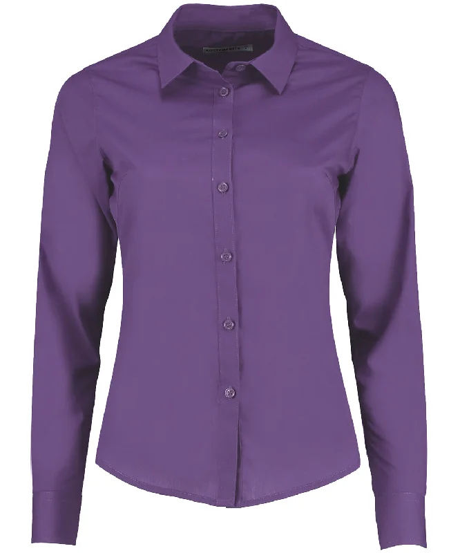 Purple - Women's poplin shirt long sleeve Basic T-Shirt Crew Neck Short Sleeve