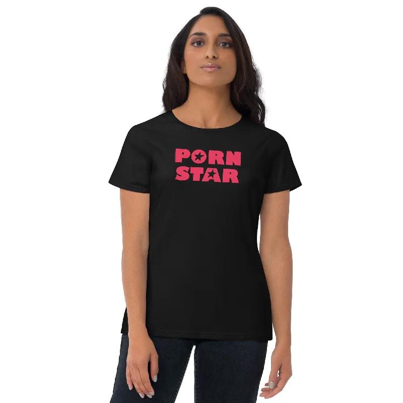 Red Porn Star Logo Women's Short Sleeve Babydoll T-shirt Lace Blend Ribbed Blend Corduroy Blend