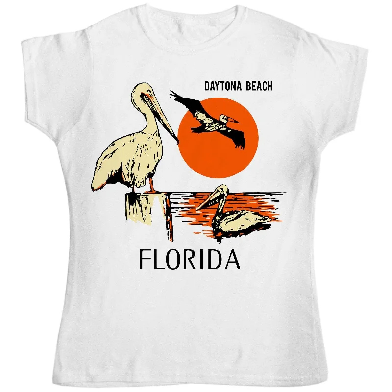 Retro Daytona Beach Womens Fitted T-Shirt Ribbed T-Shirt High Neck Heavyweight