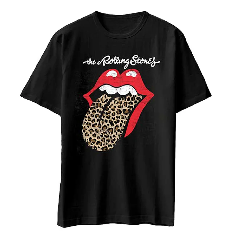 SALE | The Rolling Stones | Official Band T-Shirt | Leopard Print Tongue Spandex Blend Rayon Blend Denim Blend