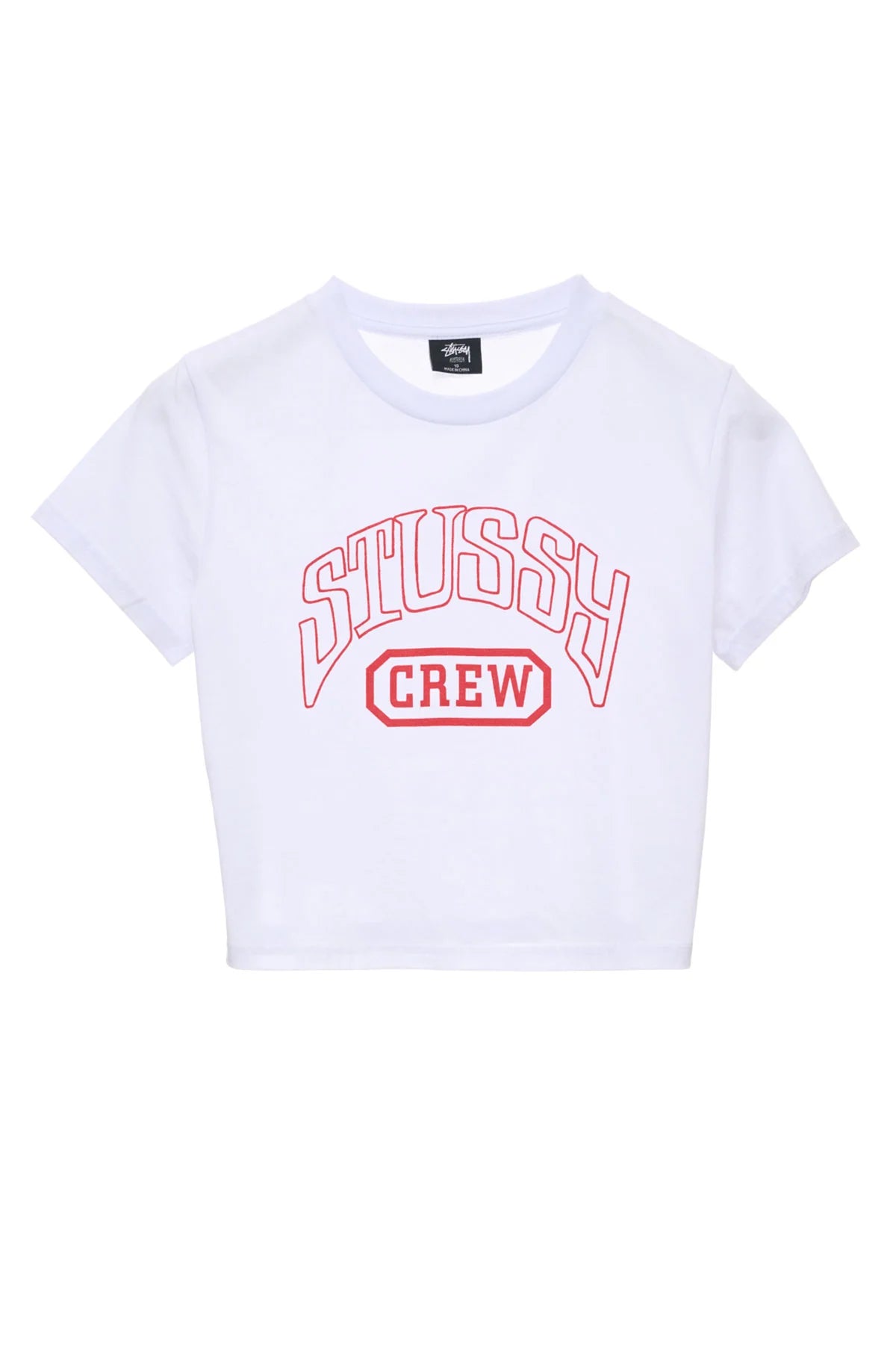 STUSSY Crew Slim Womens Tee - White Zippered Buttoned Snapped