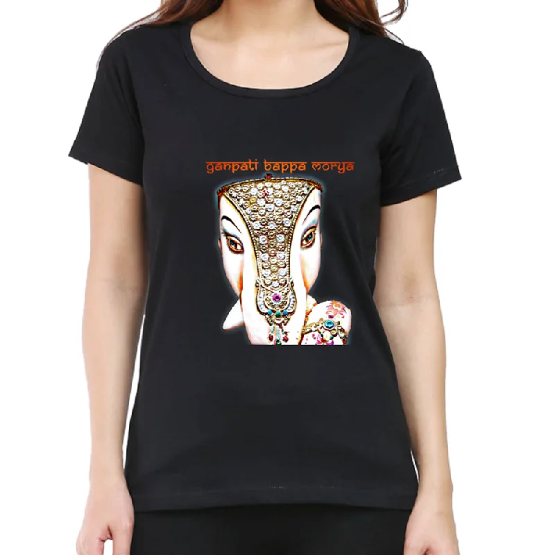 Ganpati Bappa Morya Pencil Colour Summer T-shirt for Ladies Hooded Caped Shawl Collar