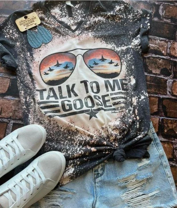 Talk To Me Goose V-Neck Tee Chenille Fabric Brocade Fabric Lace Fabric