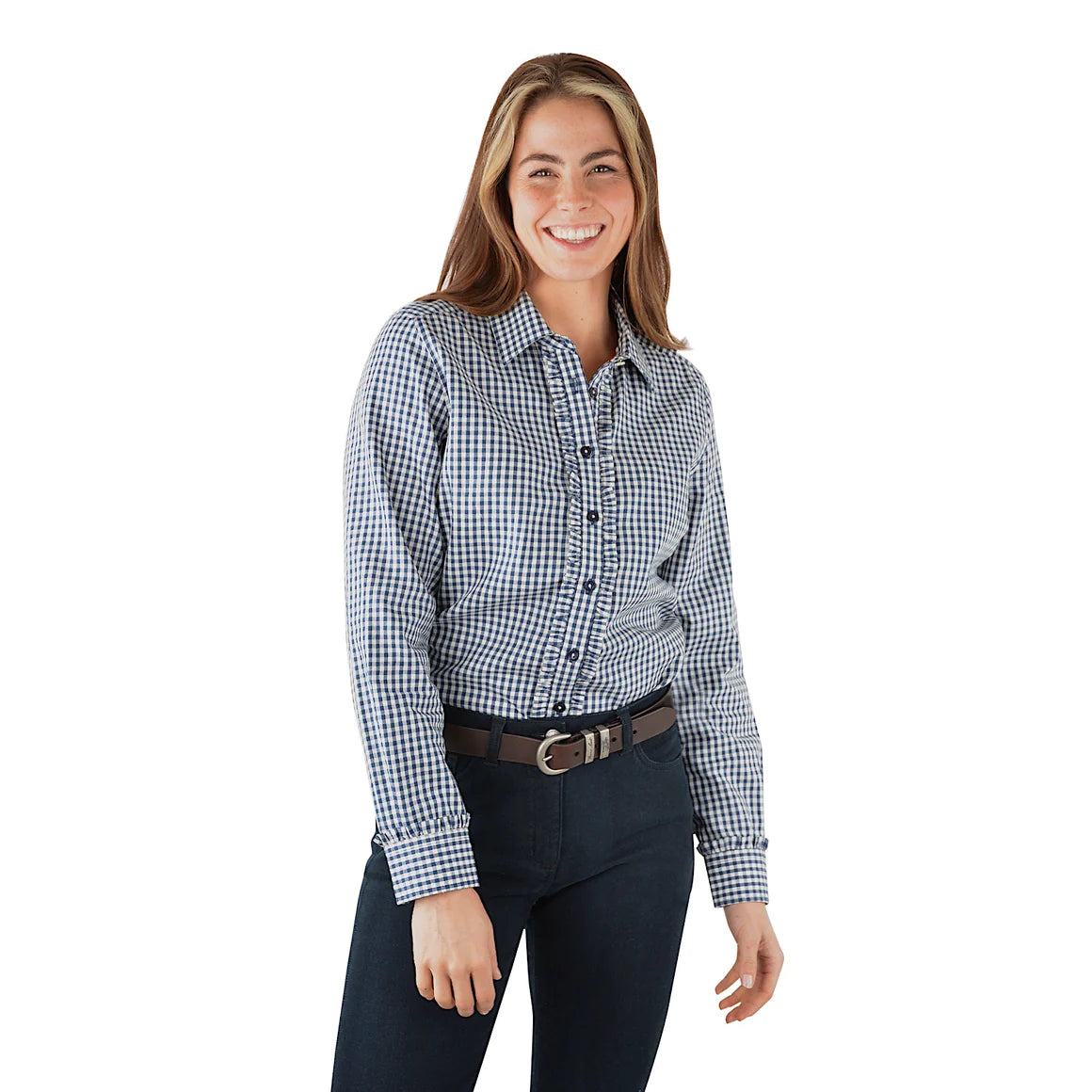 Thomas Cook Womens Isla Gingham Wool Shirt - Navy Anti-Shrink Durable Soft