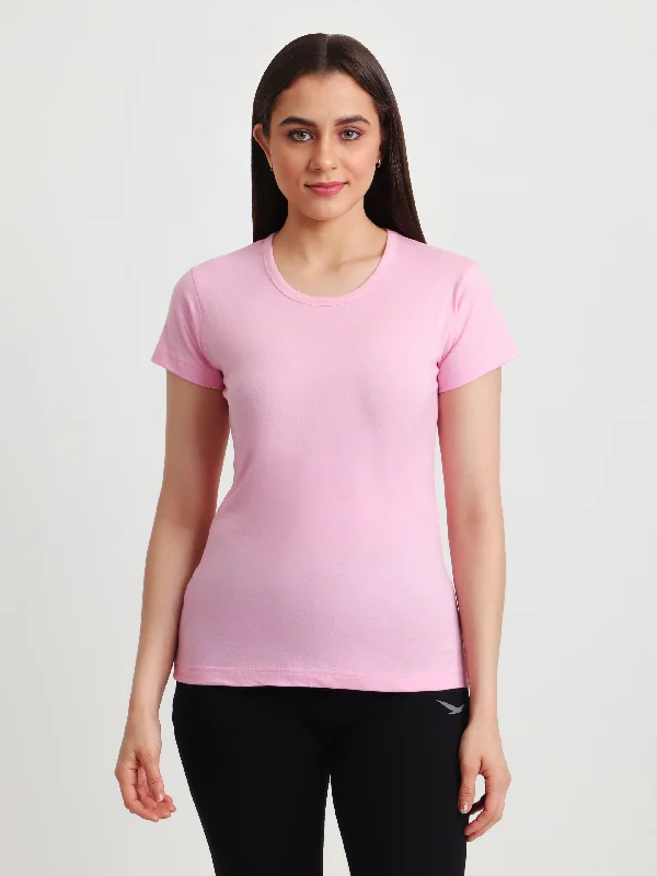 T.T. Women Slim Fit 100% Cotton Cool Round Neck Half Sleev Solid Tshirt  Pink Jersey Fabric Tulle Fabric Batik Fabric