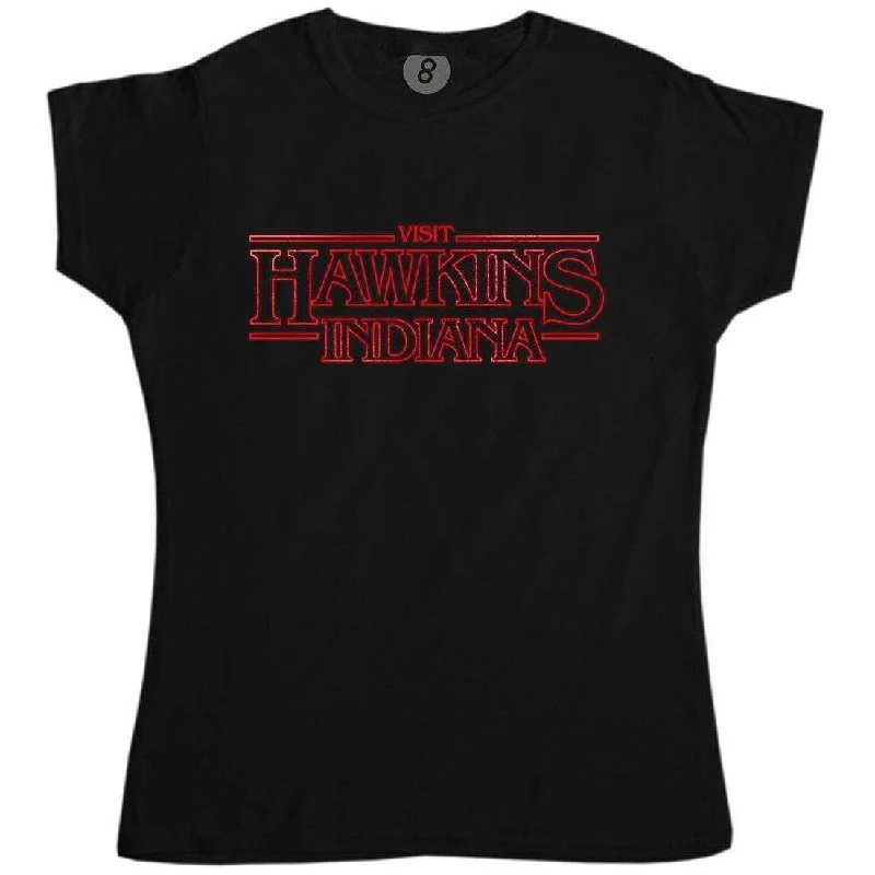 Visit Hawkins Indiana Fitted Womens T-Shirt Houndstooth Herringbone Solid