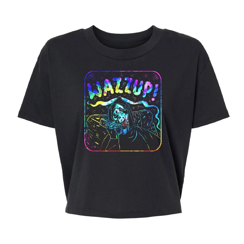 Wazzup Tie Dye - Alternative Women's Crop Tee Spandex Blend Rayon Blend Denim Blend