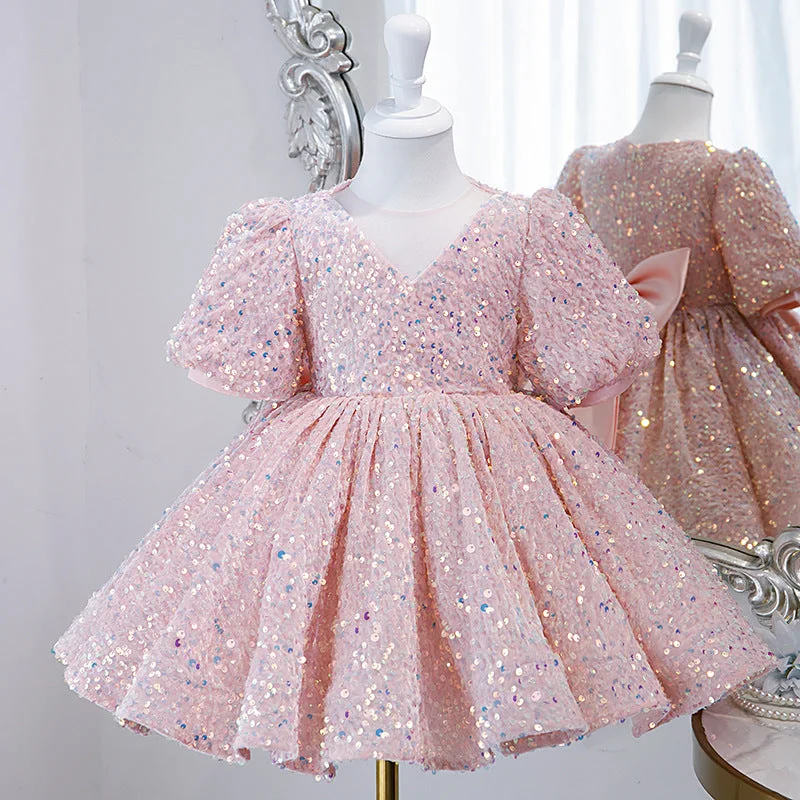 Girl Formal Dresses Baby Girl Pageant Flowers Dress Toddler Sequins Cake Birthday Party Dress Tunics Fleece cozy