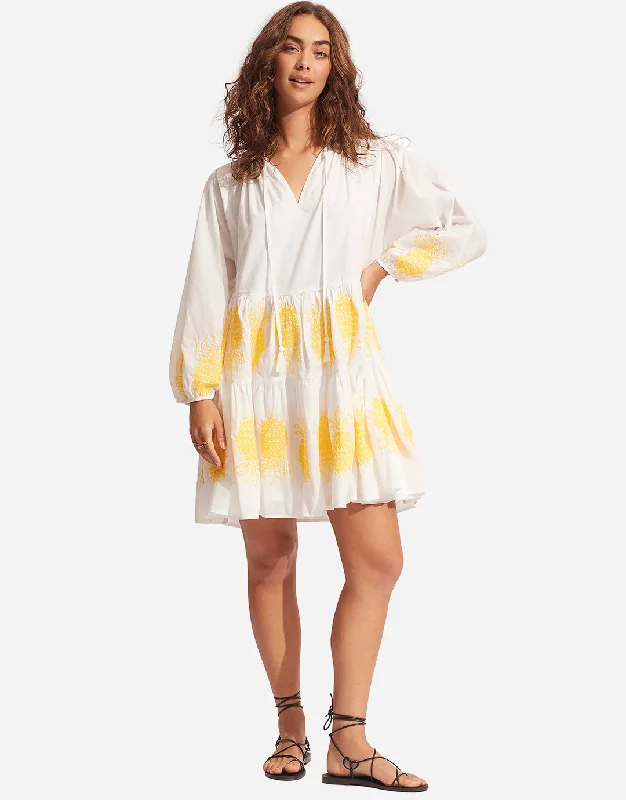 Corsica Embroidery Tier Dress - White Tunics Sophisticated sleek