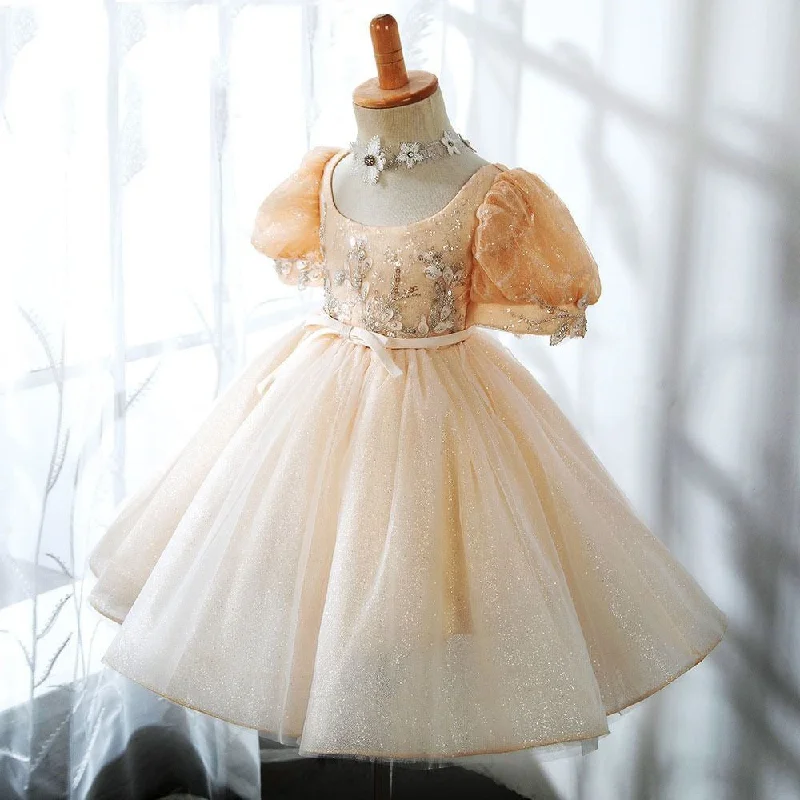 Girl Formal Dresses Baby Girl Ball Gowns Princess Dress Floral Sequin Fluffy Birthday Party Dress Tunics Bridal satin