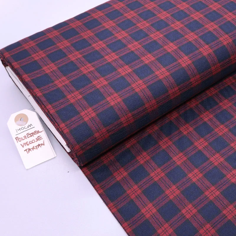 Dressmaking Tartan - Small Natty Check - Burgundy and Navy Tunics Mesh breathable