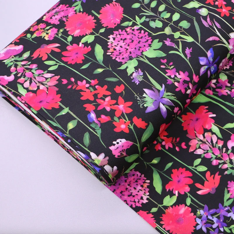 Dressmaking Viscose - Black - Pink Rhododendron Tunics Print Colorful