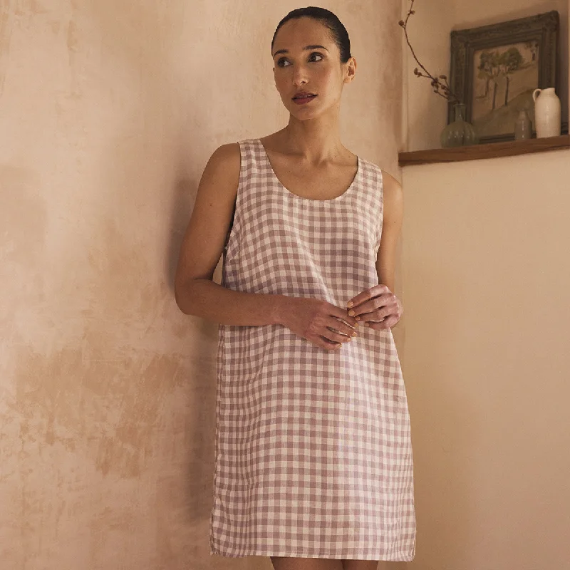 Elderberry Gingham Linen Night Dress Tunics Sophisticated sleek