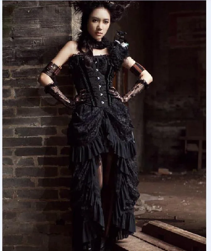 New Women Victorian Lace Up SteamGothic Goth Long Ruffle Dress Skirt Tunics Chic fashionable