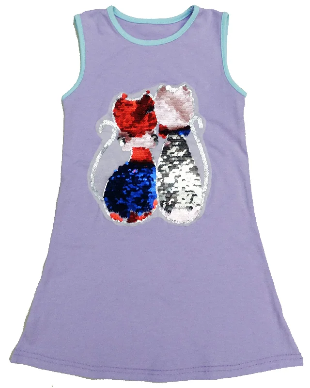 Lavender Reversible Sequins Dual Cat Cotton Dress Tunics New arrival