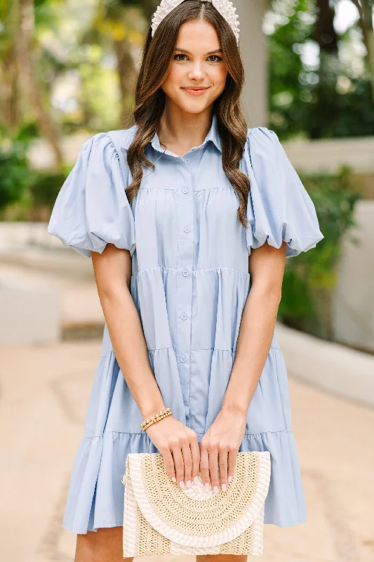 Make It So Chambray Blue Babydoll Dress Tunics Leisure comfortable