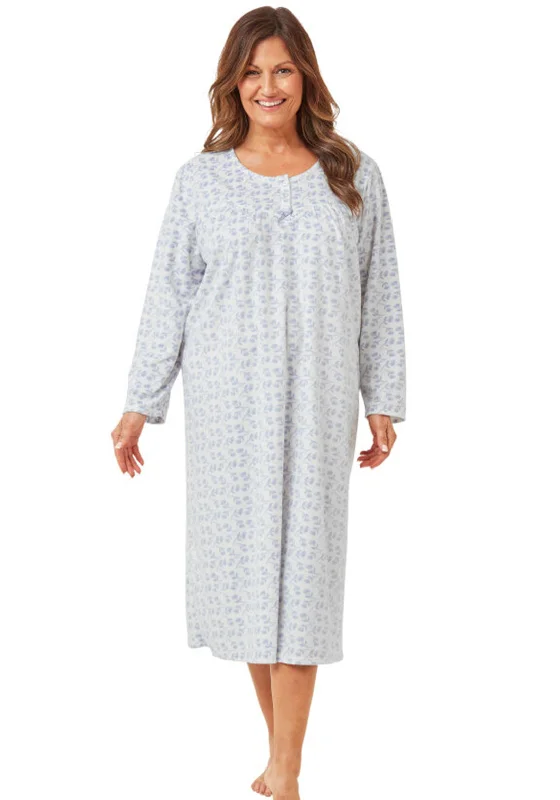 Marlon Floral Print Fleece Nightdress, Blue Tunics Luxurious premium