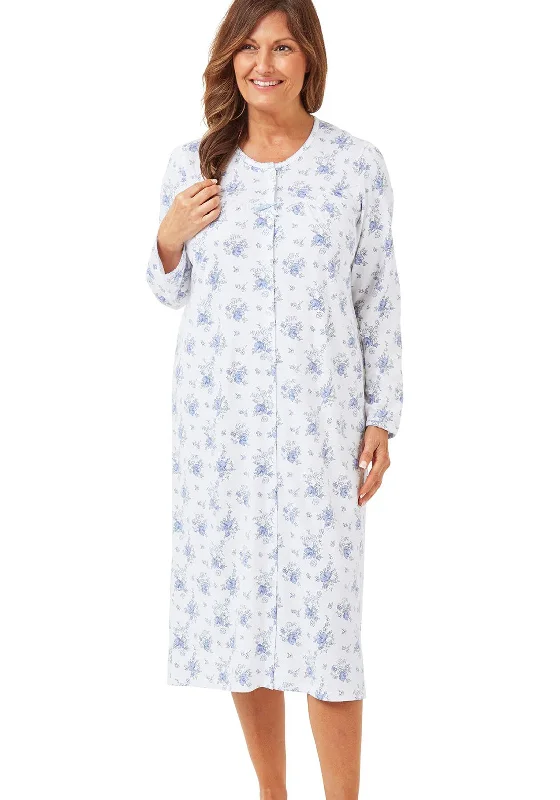 Marlon Floral Print Button Nightdress, Blue Tunics Fashionable chic