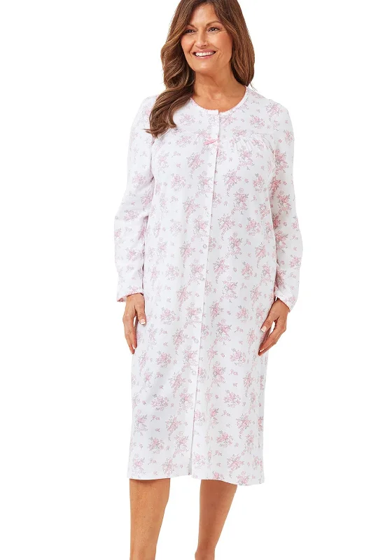 Marlon Floral Print Button Nightdress, Pink Halter Neckline Beach