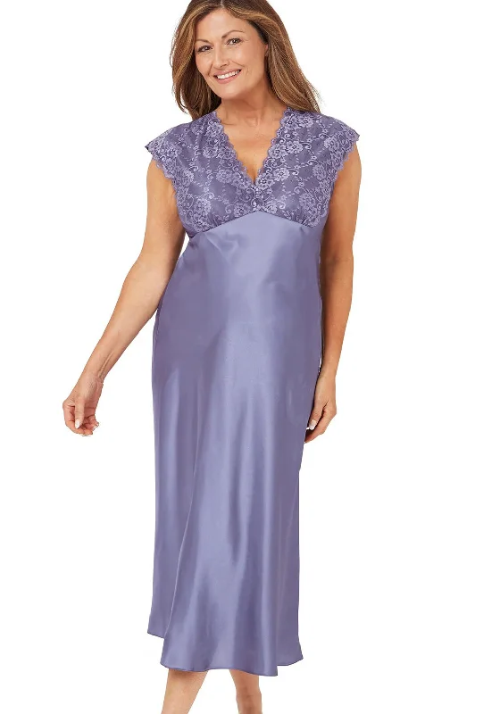 Marlon Marcelle Cap Sleeve Satin & Lace Nightdress, Faded Denim Tunics Solid Classic