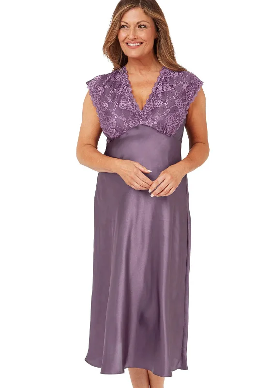 Marlon Marcelle Cap Sleeve Satin & Lace Nightdress, Faded Plum Tunics Canvas sturdy