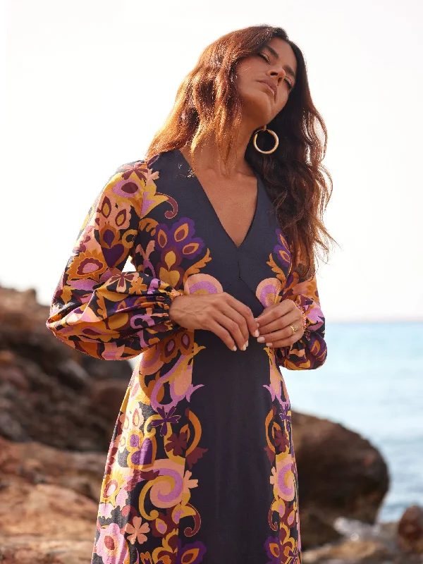 Multi Paisley Print Split Leg Dress Tunics Chic elegant