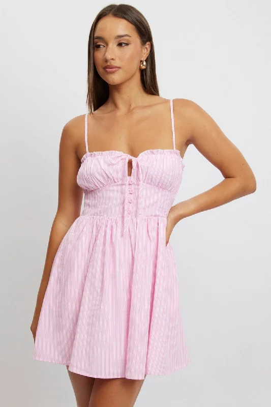 Pink Stripe Fit And Flare Dress Mini Tunics Polka dots