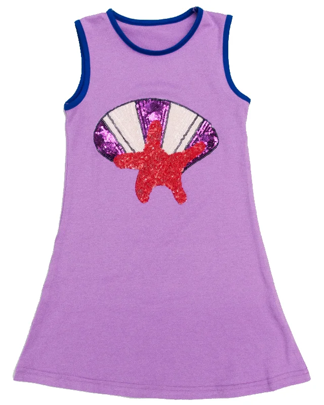 Purple Sequins Starfish Shield  Cotton Dress Tunics Stylish elegant