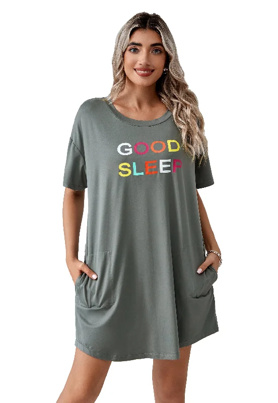 Richie House Nightgowns Short Sleeve Sleepshirts Nightshirt Lounge Dress Sleepwear RHW4069 Tunics Satin smooth