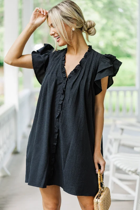 Rise To The Occasion Black Ruffled Dress Tunics Distressed trendy