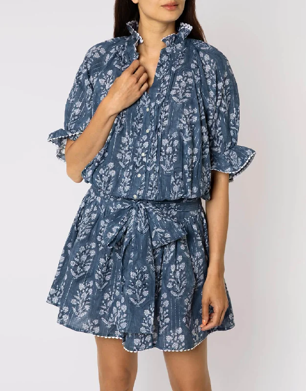 Small Flower Block Print Blouson Dress - Midnight Tunics Review highly