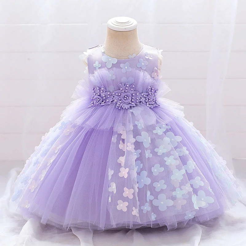 Baby Girl Formal Princess Dress Easter Dress Toddler Sleeveless Mesh Floral Birthday Party Dresses Shift Classic Vintage