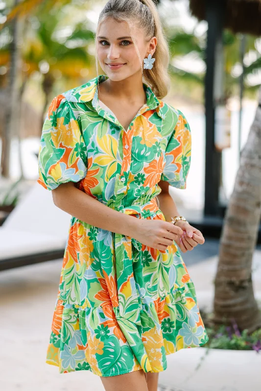 Sunny Days Ahead Green Floral Babydoll Dress Tunics Cozy soft