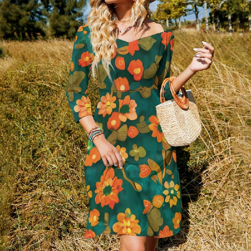 Sweetheart Knot Flare Dress Tunics Spring floral