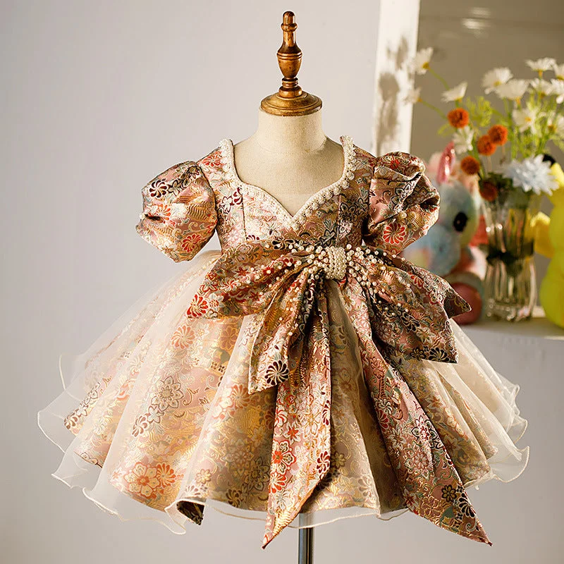 Girl Pageant Dresses Baby Girl Vintage Lolita Bow Puffy Formal Princess Dress Tunics Chic fashionable