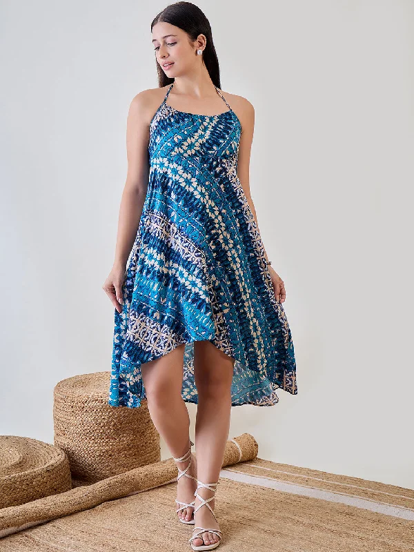 Women's Blue Viscose Tie & Dye Nightdress - The Kaftan Company empire Waist empire