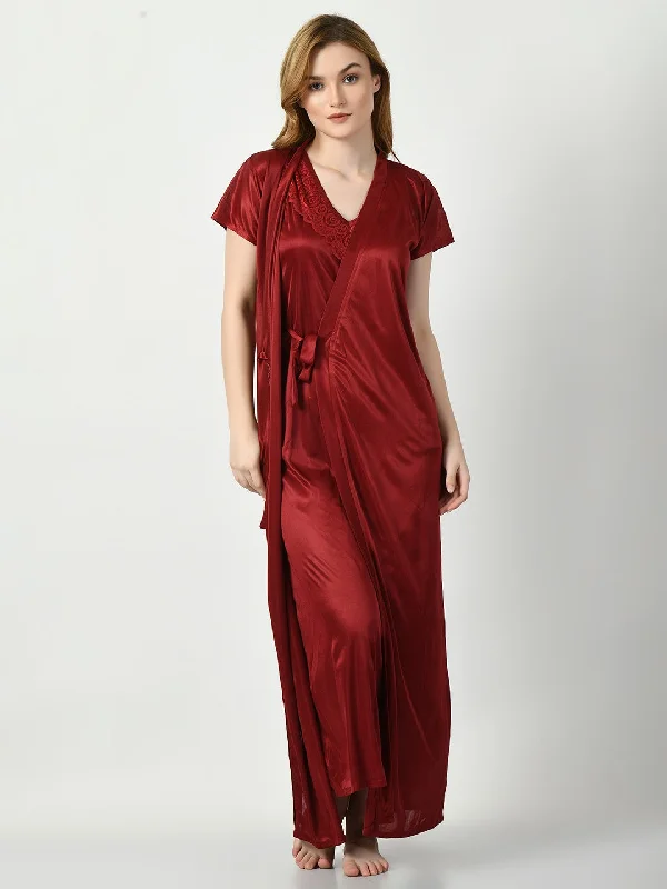 Women's Satin Maroon Nightdress - Legit Affair Tunics Running lightweight