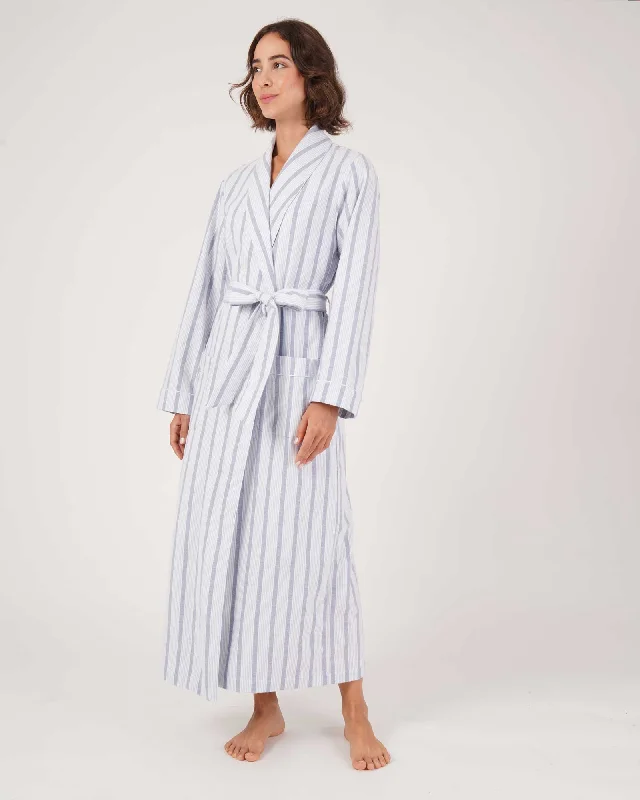 Women's Brushed Cotton Dressing Gown - Ripple Stripe Tunics Party sparkling