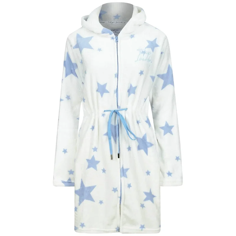 Womens Dressing Gown With Hood Zip Front Fleece Robe Stars Tunics Designer luxury