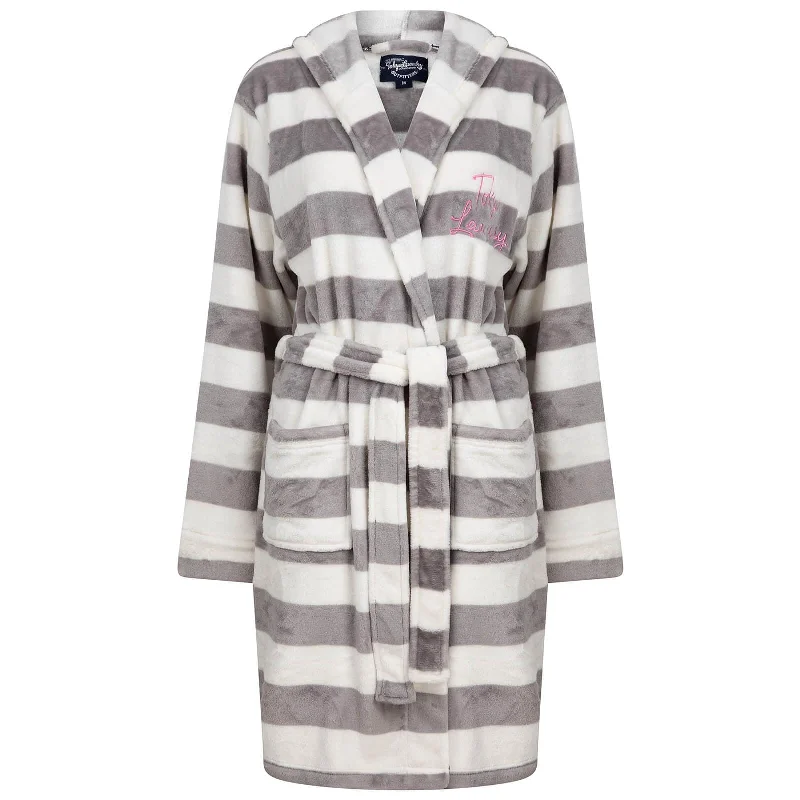 Womens Tokyo Laundry Dressing Gown Robe Grey/White Stripe Tunics Satin smooth